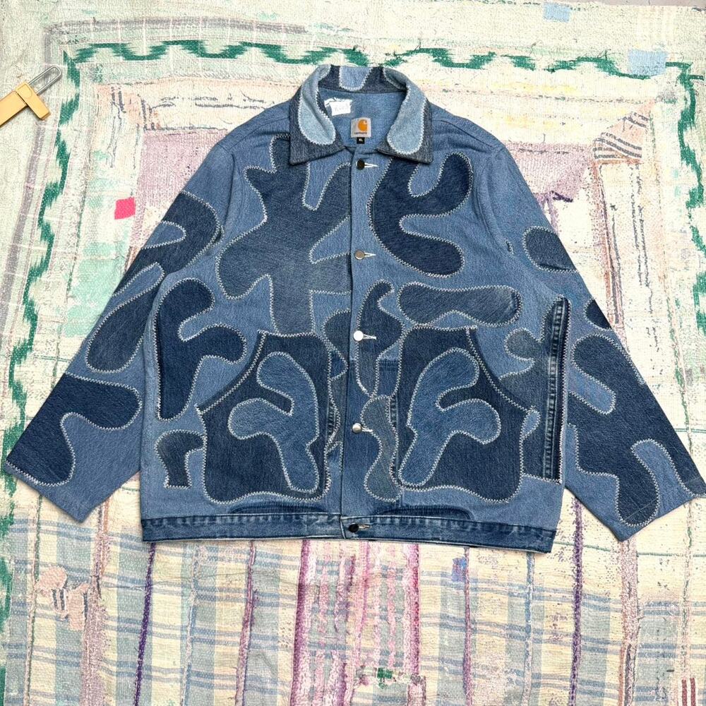 Custom upcycled patchwork denim jacket size XL